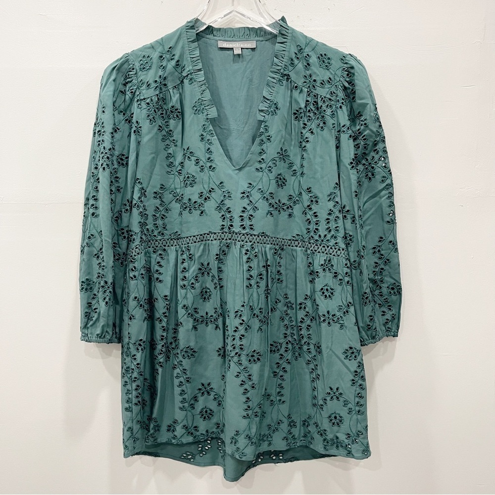 Anthropologie Daniel Rainn Cheyenne Eyelet Blouse in Teal Blue Small - Picture 1 of 10